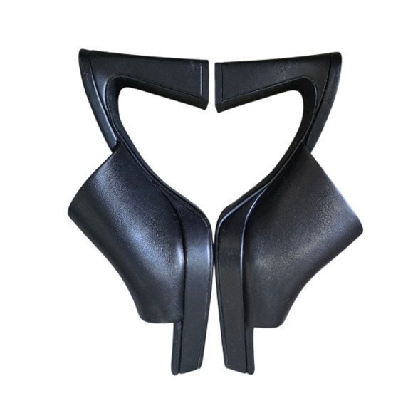 Jeffrey Campbell Caviar Mule in Black Leather size 7.5 Chunky Heels Platform - Picture 3 of 7